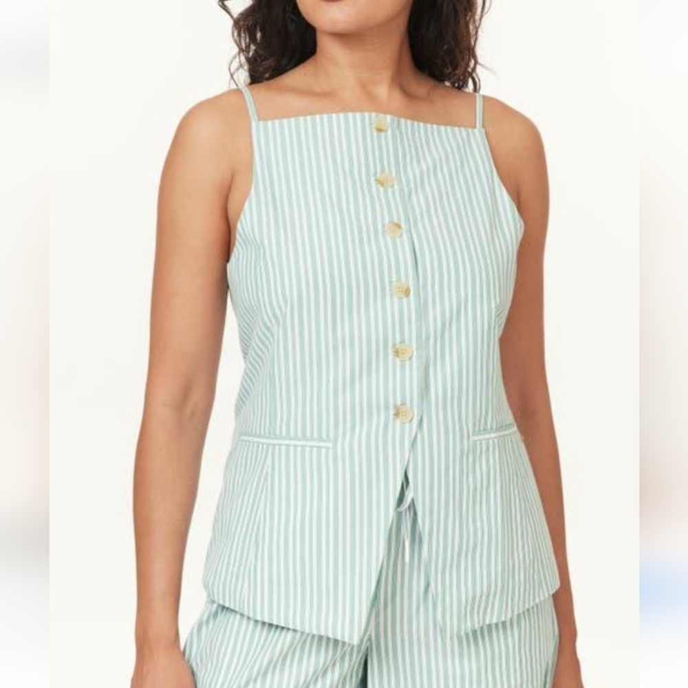 Scotch & Soda Green Striped Button-Down Vest Size L NWT